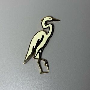 Vintage Signed JJ Jonette Jewelry Gold Tone Heron Crane Bird Brooch Pin